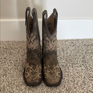 Old West Children Unisex Broad Square Toe Burnt Tan Leather Cowboy Boots